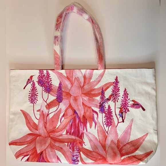 Estee Lauder Pink Floral Hummingbird Large Over Night Travel Shopping Tote Bag - Picture 1 of 12